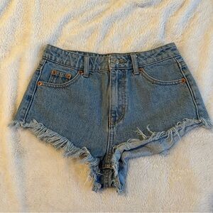 Topshop Blue Frayed Denim Shorts Size 4
